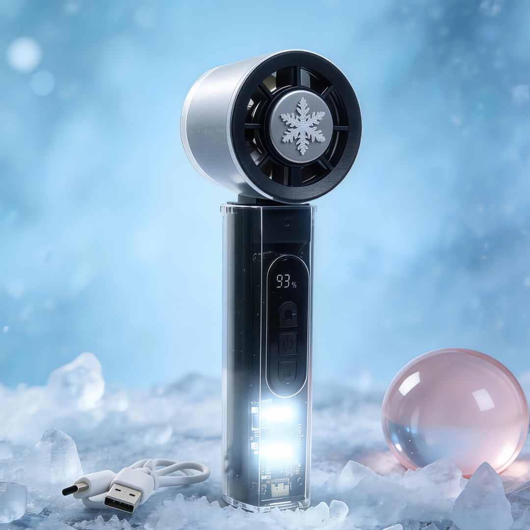 Unisex portable handheld fan with mist spray, USB charging function, foldable stand and rechargeable battery Bowlift