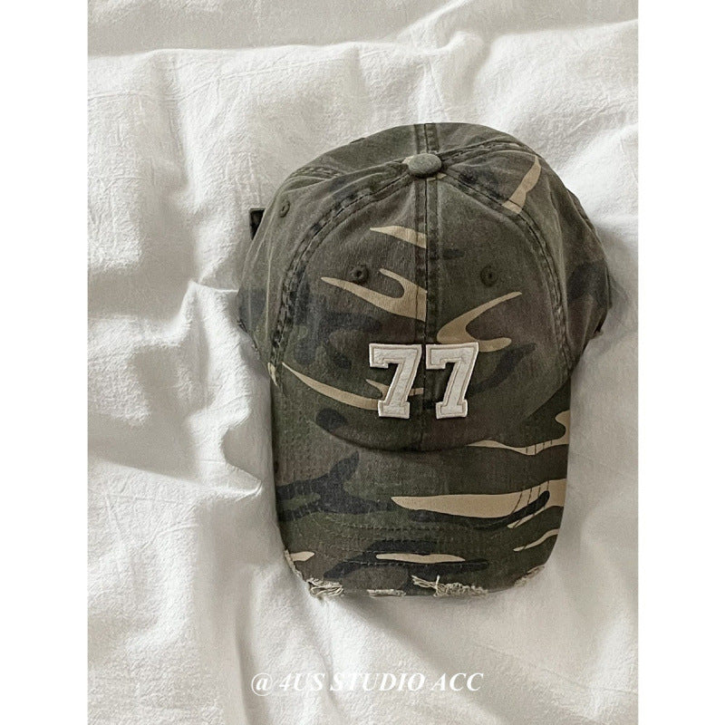 Women's Distressed Camouflage Baseball Cap Bowlift