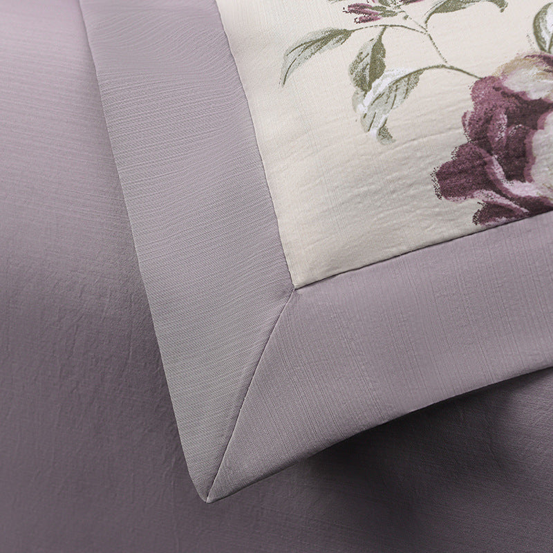 Floral Cotton Sateen Duvet Cover Set With Piped Border And Matching Pillow Shams