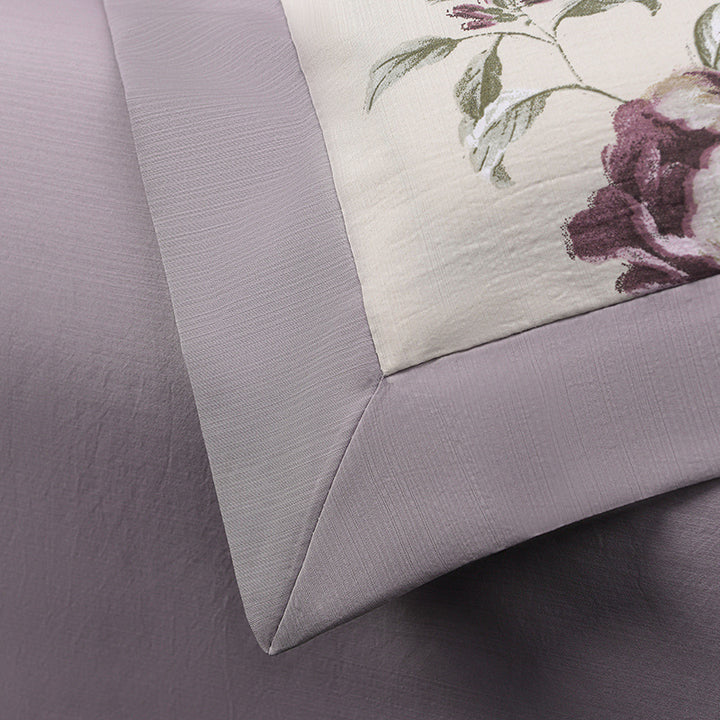 Floral Cotton Sateen Duvet Cover Set With Piped Border And Matching Pillow Shams