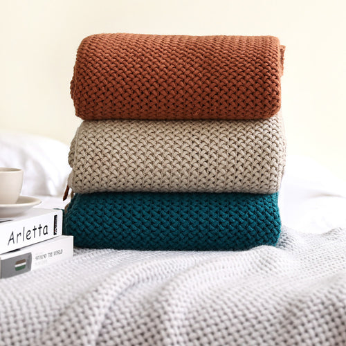Cozy Waffle Knit Throw Blanket Bowlift