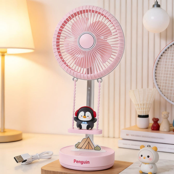 Ladies Portable Table Fan with Toy Penguin Design Bowlift