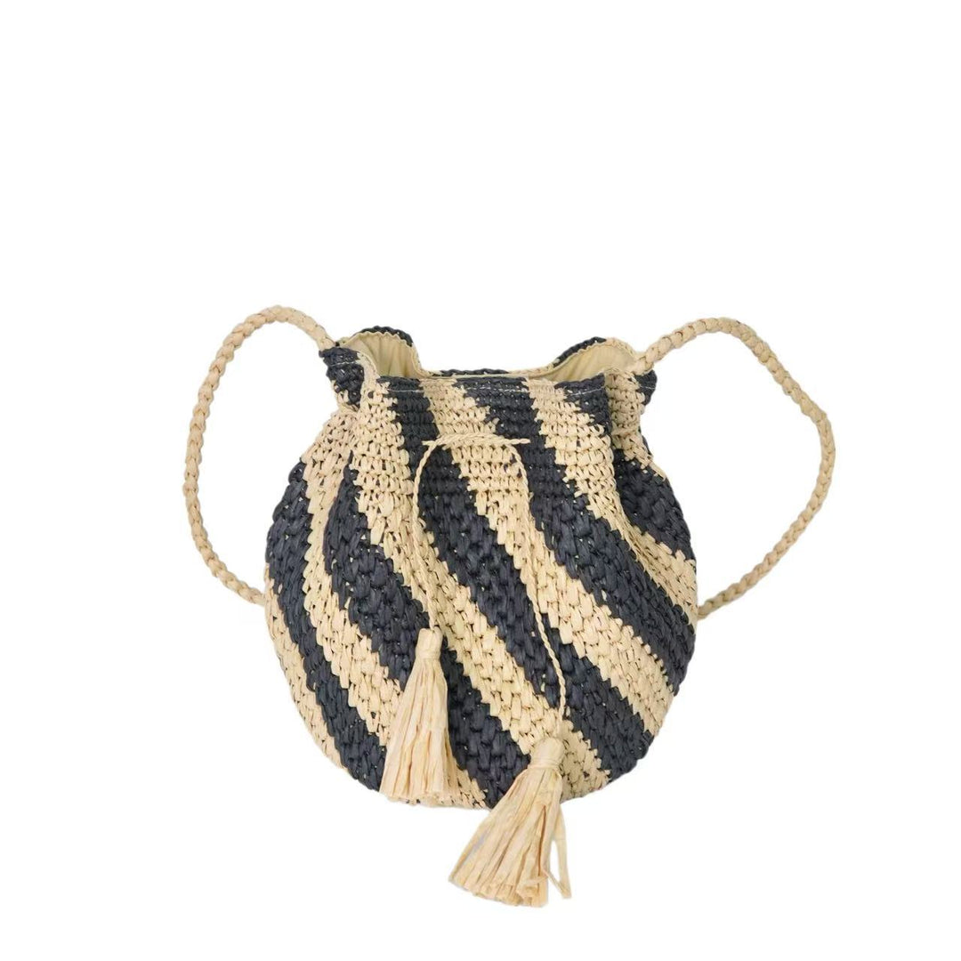 Braided Tote Bag with Tassels and Striped Design Bowlift