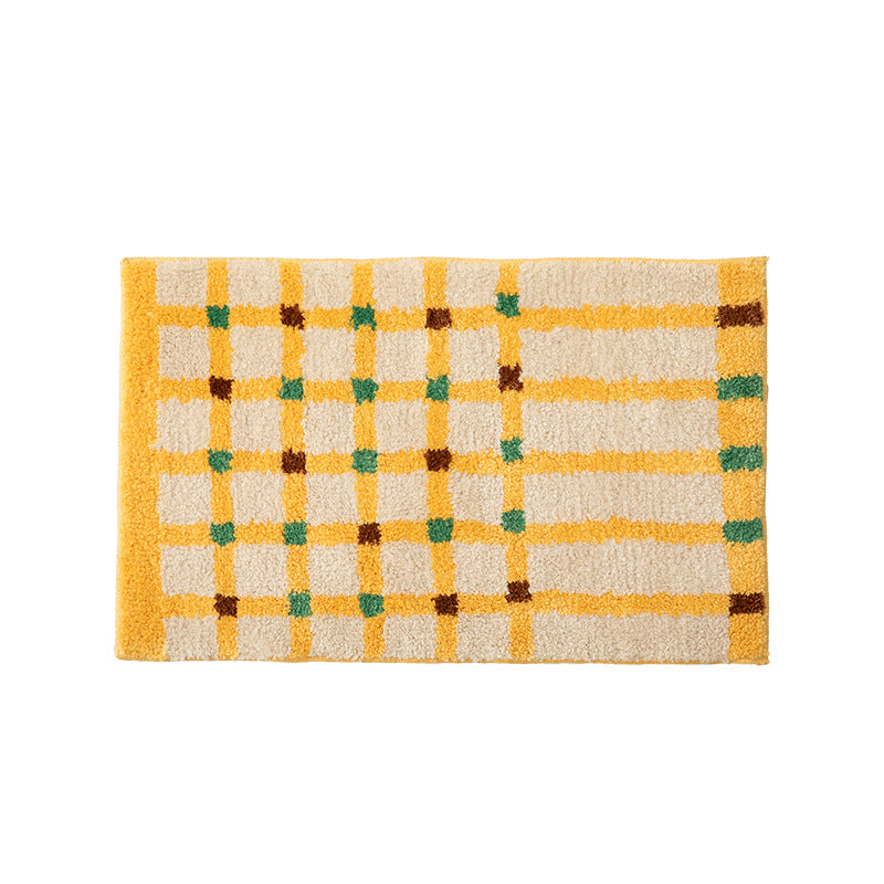 High-pile bath mat with geometric check tufting