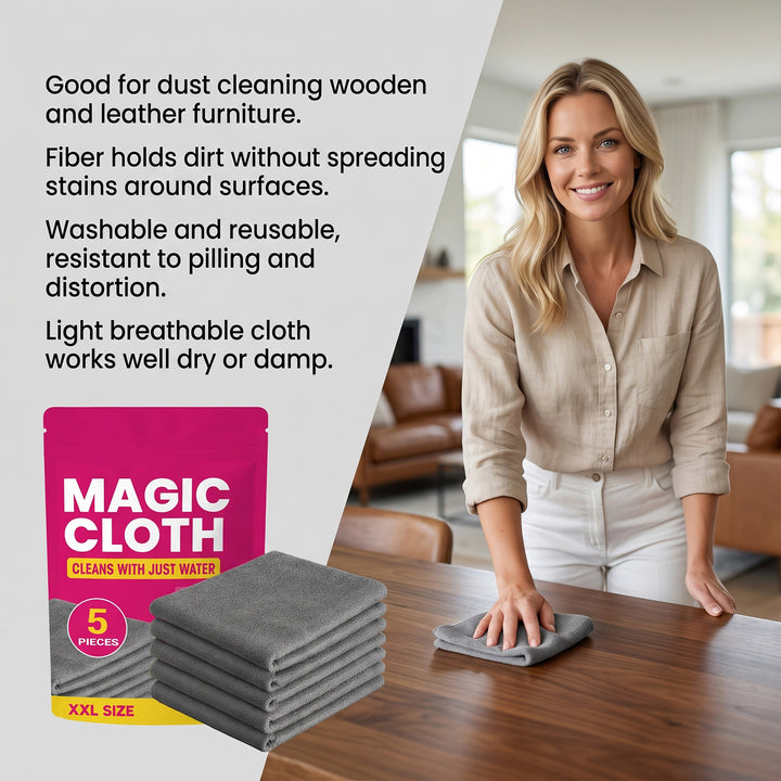 Extra Large Microfiber Magic Cleaning Cloth Pack With Reusable Pouch