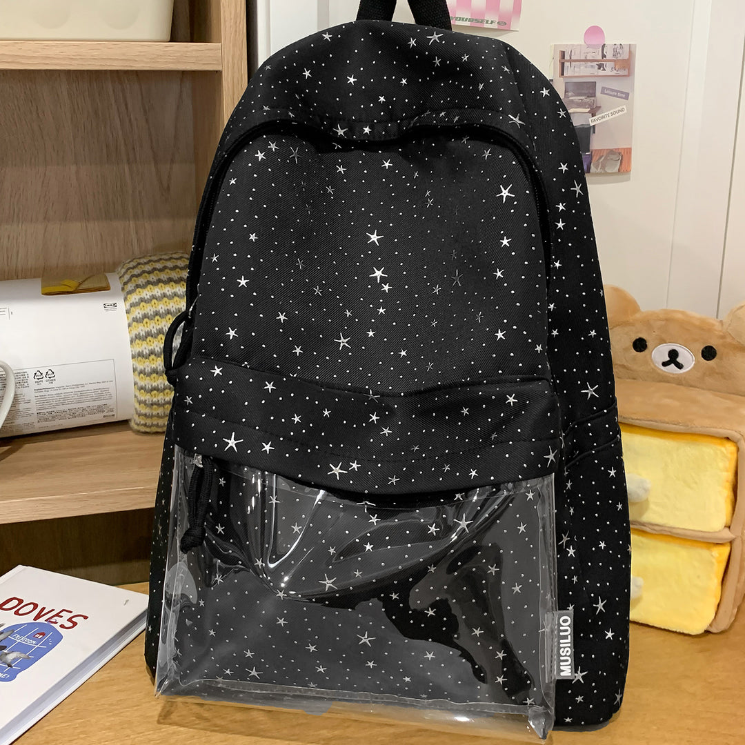 Transparent Pocket Star-Printed Backpack Bowlift
