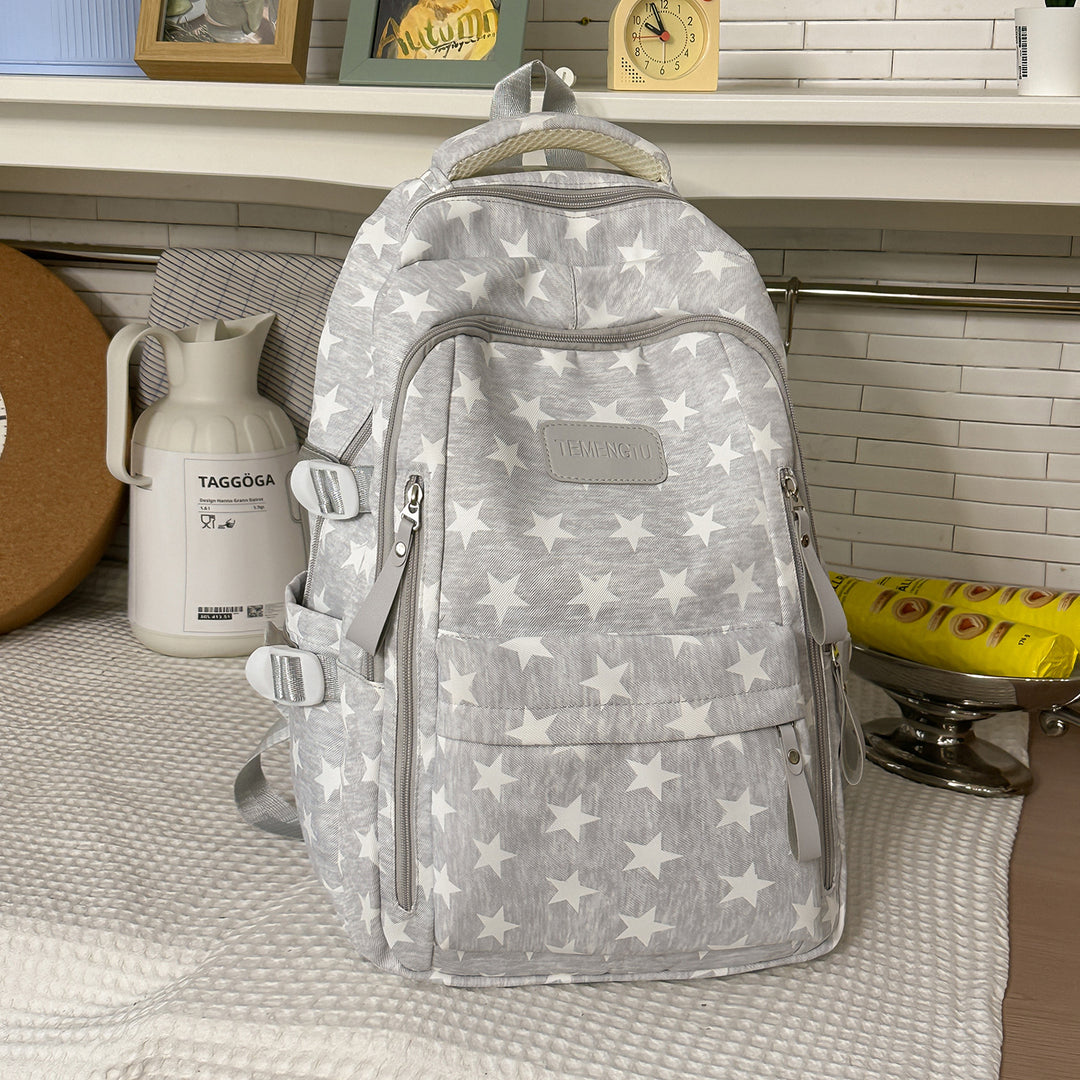 Trendy Star-Print School Backpack Bowlift