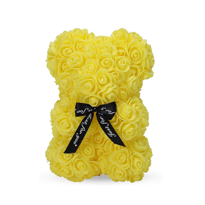 Handcrafted Foam Rose Teddy Bear Gift Sculpture With Satin Ribbon