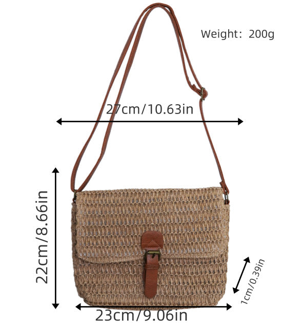 Shoulder bag made of woven natural material with adjustable leather shoulder strap Bowlift