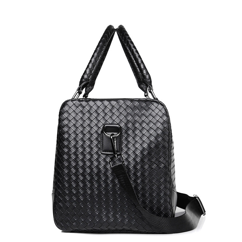 Woven Leather Weekender Duffel Bag Bowlift