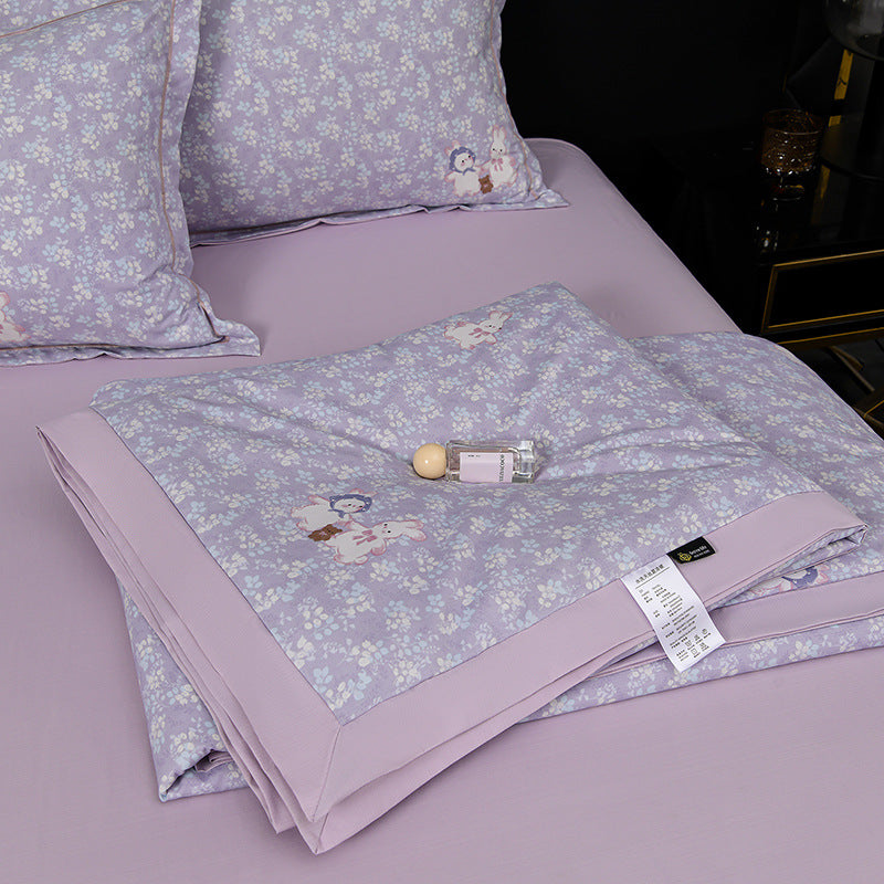 Floral Cotton Sateen Duvet Cover Set With Piped Border And Matching Pillow Shams