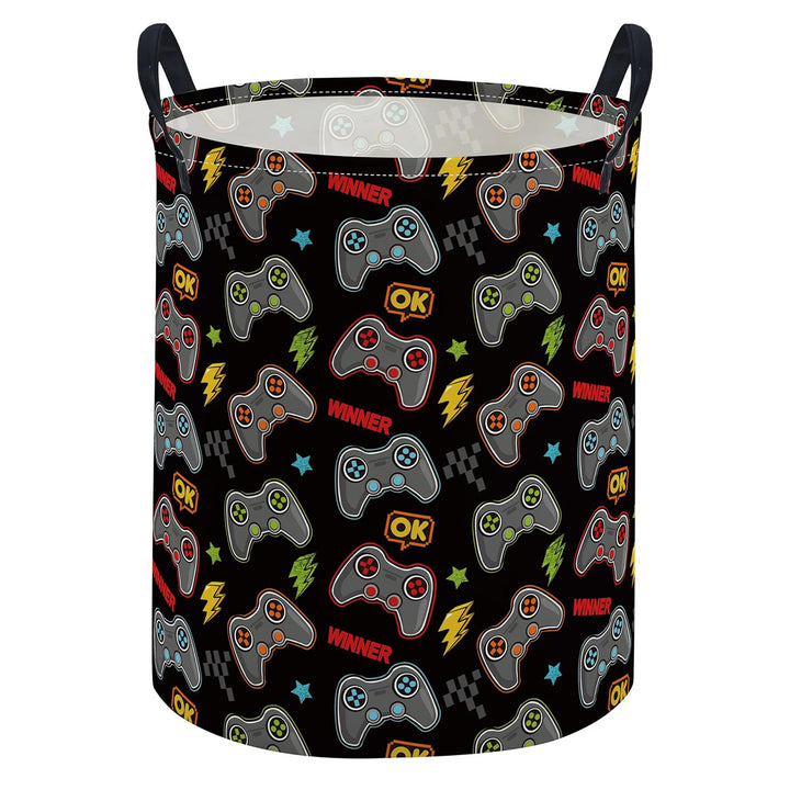 Collapsible Round Fabric Laundry Hamper With Butterfly Print Reinforced Carry Handles Waterproof Liner