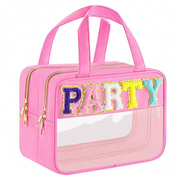 Transparent cosmetic organizer bag with double zipper Bowlift