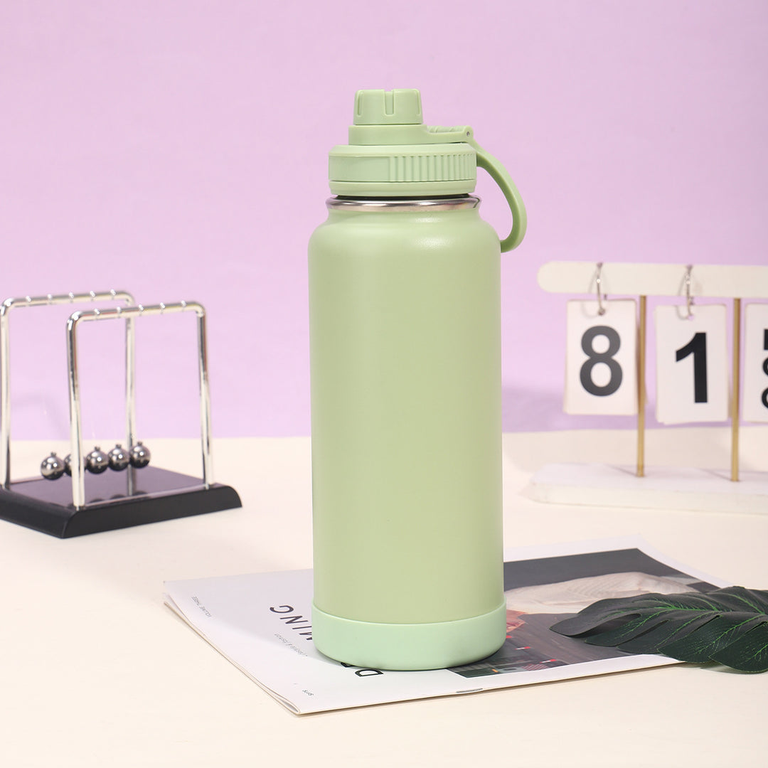 Insulated Stainless Steel Wide-Mouth Sport Bottle With Twist-Lock Spillproof Cap And Silicone Base