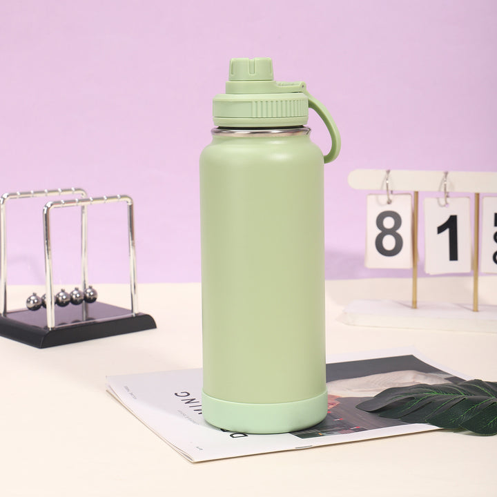 Insulated Stainless Steel Wide-Mouth Sport Bottle With Twist-Lock Spillproof Cap And Silicone Base
