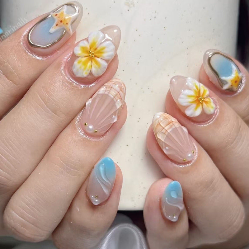 Artistic Shell-Inspired Press-On Nail Set