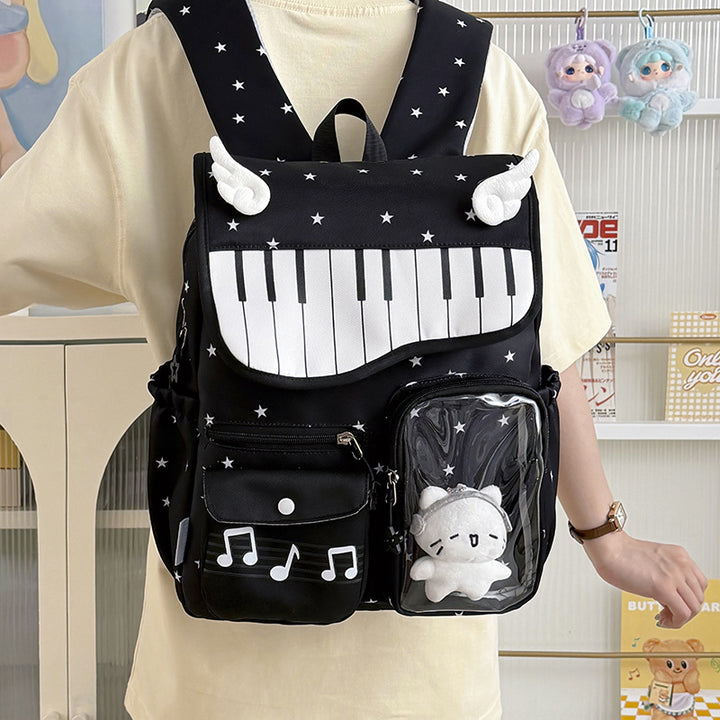 Piano-Themed Casual Backpack Bowlift