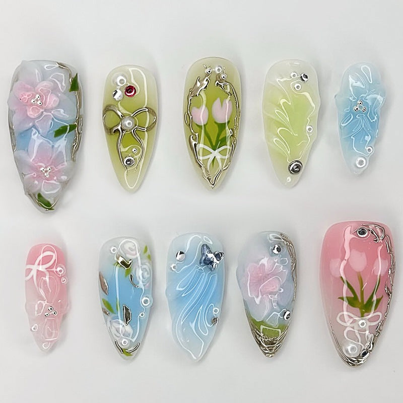 Floral Artificial Nail Set Bowlift