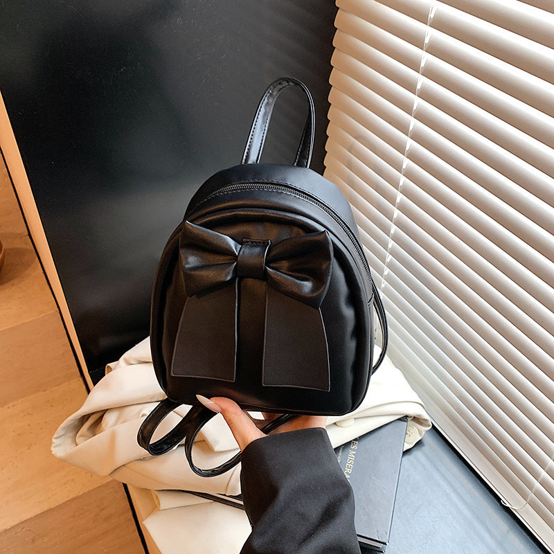 Bow-Accented Faux Leather Mini Backpack