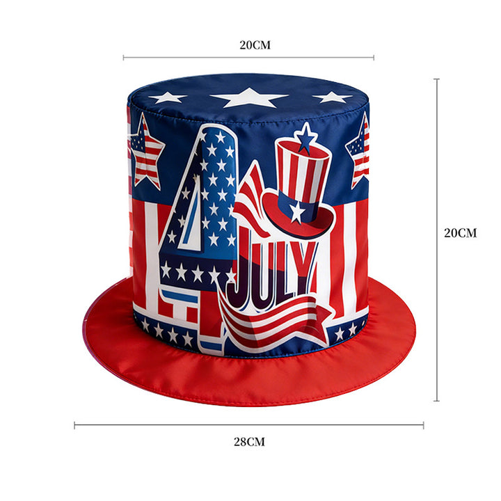 Unisex nan patriotic party top hat with all-over flag pattern and stable brim Bowlift