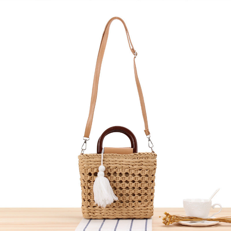 Woven tote bag with detachable faux leather strap Bowlift