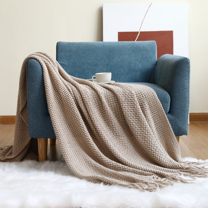 Cozy Waffle Knit Throw Blanket Bowlift