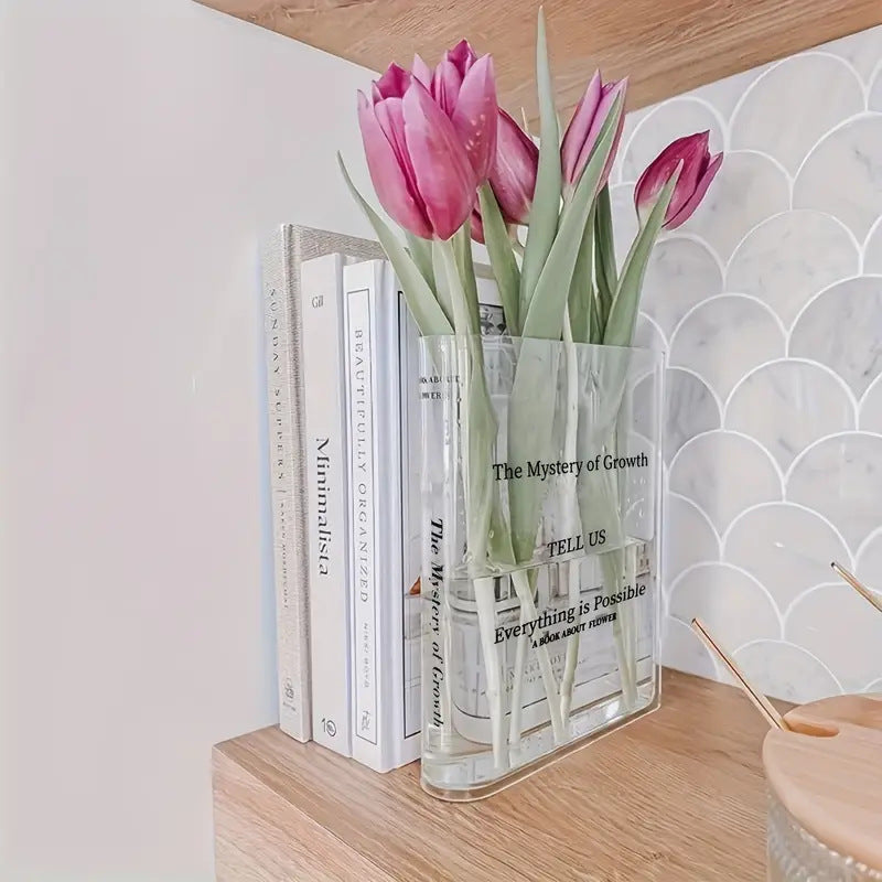 Slim Acrylic Standing Display Vase For Single-Stem Arrangements And Narrow Ledge