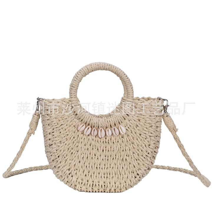 Natural fiber handbag with shell decoration Bowlift