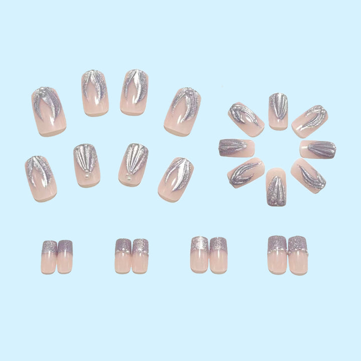 Artificial nails with elegant glitter and wave design Bowlift