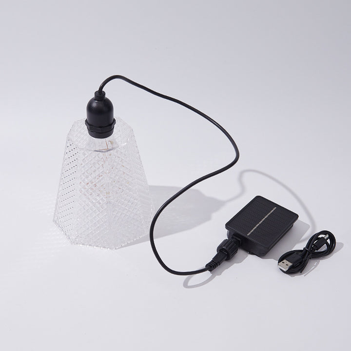Solar USB Rechargeable Textured Glass Pendant Light Bowlift