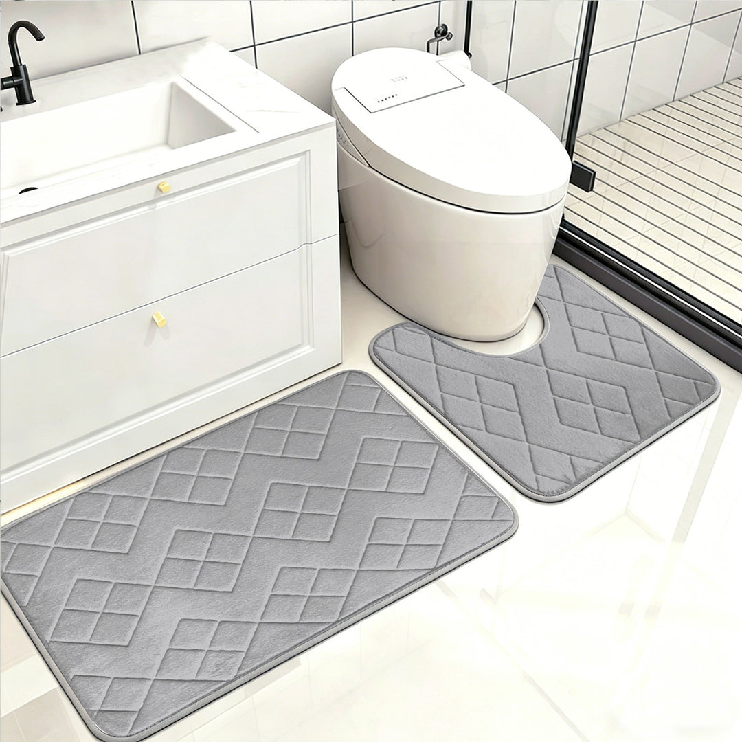 Luxurious Quilted Memory Foam Bath Mat Set Bowlift