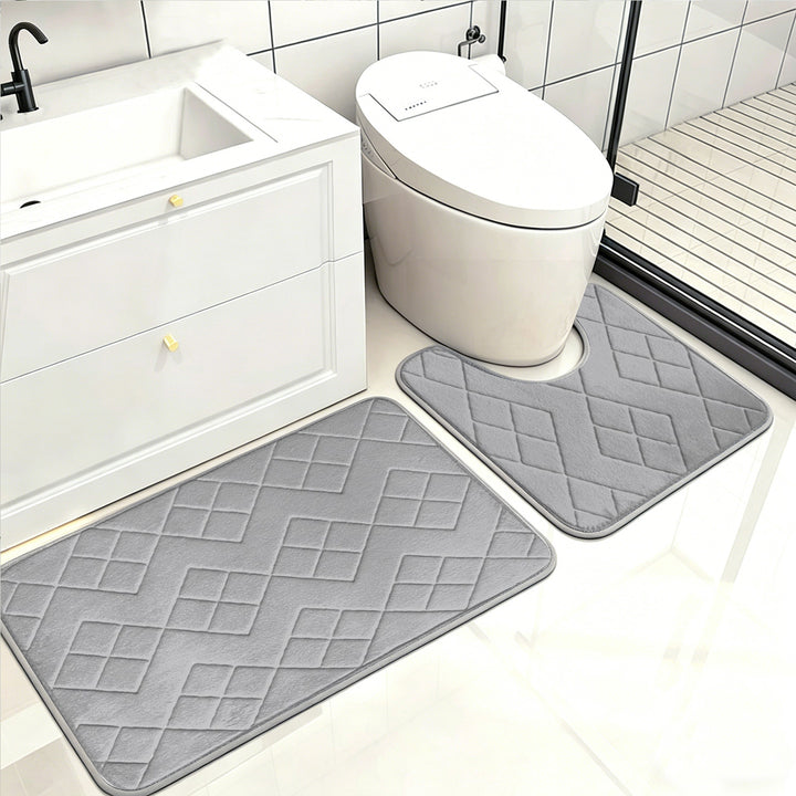 Luxurious Quilted Memory Foam Bath Mat Set Bowlift