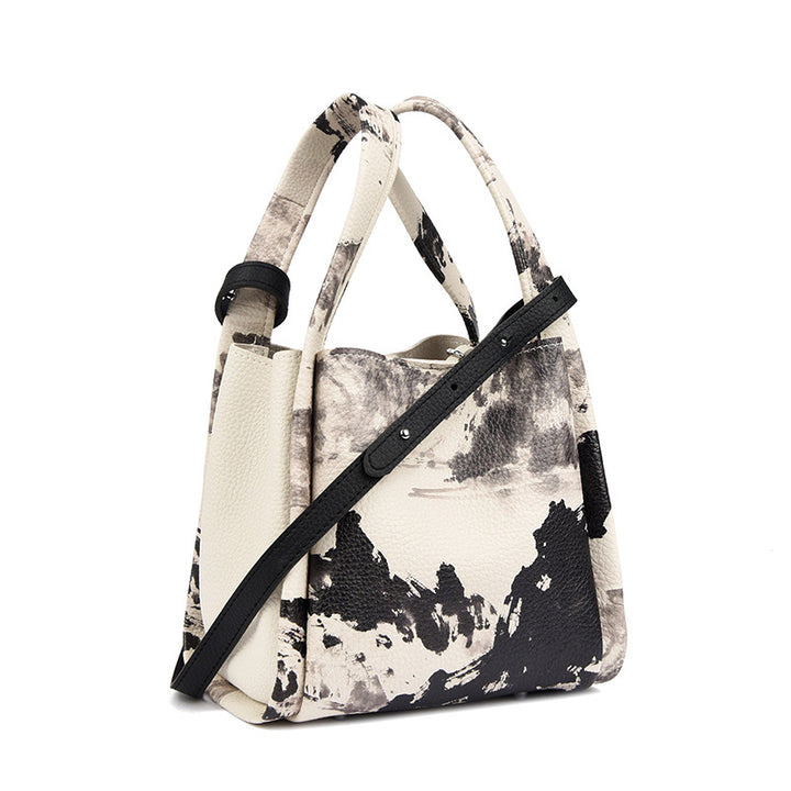 Artistic Print Leather Handbag Bowlift