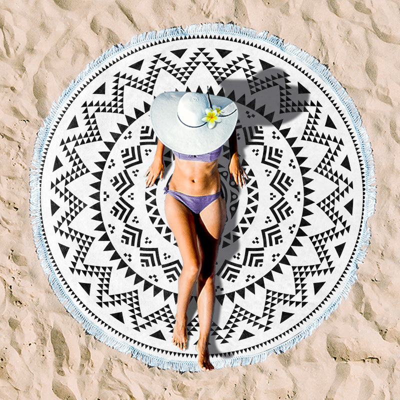 Round beach blanket with floral watercolor motifs Bowlift
