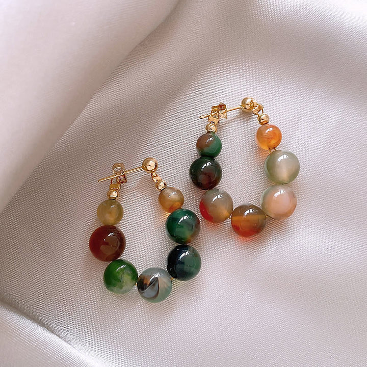 Elegant Stone Beaded Hoop Earrings Bowlift