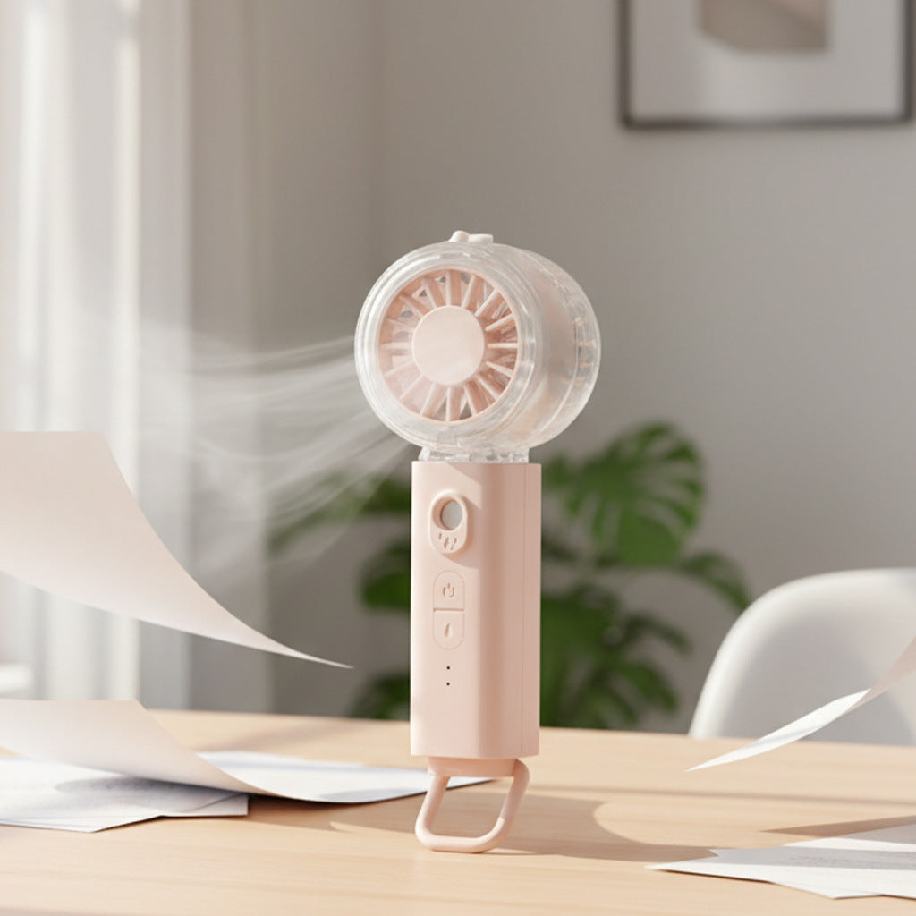 Unisex portable hand fan with mist spray, rechargeable battery and folding handle Bowlift