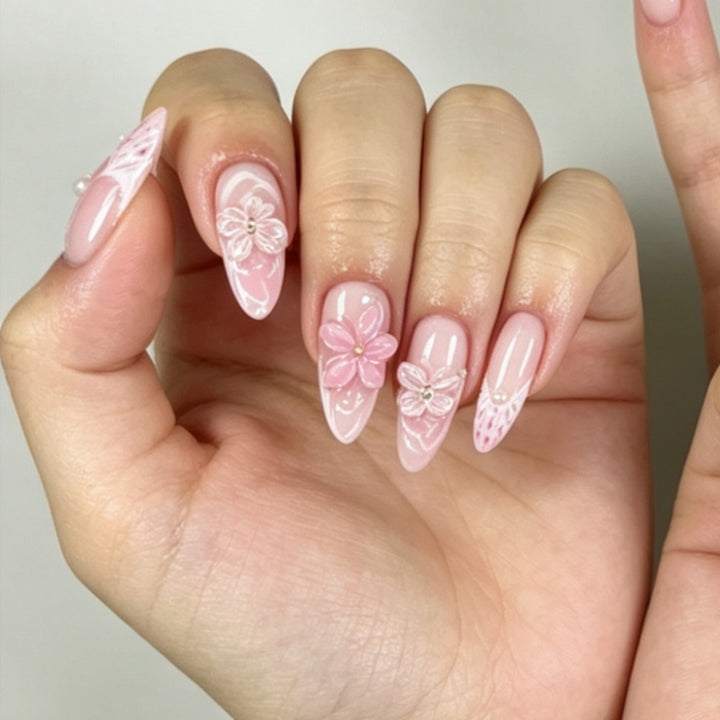 Floral Design Stiletto Nail Art
