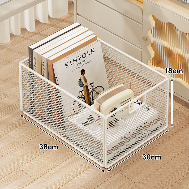 Metal Mesh Rolling Storage Basket with Locking Casters and Label Holder