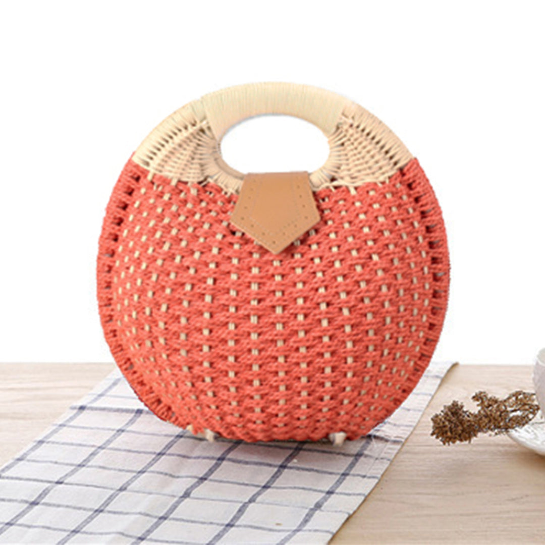 Round straw bag with elegant leather handle Bowlift