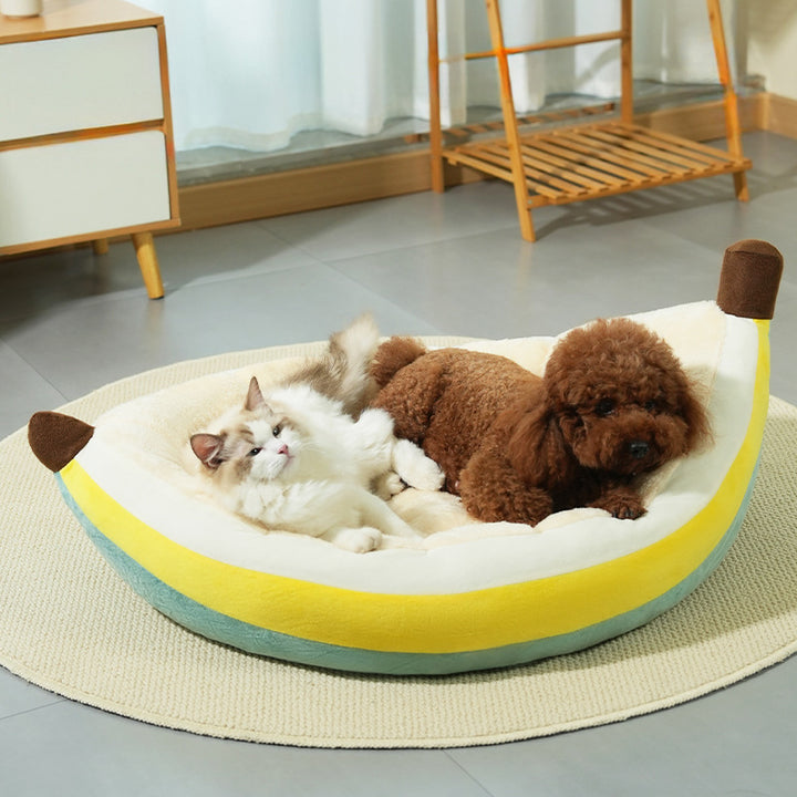 Banana-Shaped Plush Dog Bed