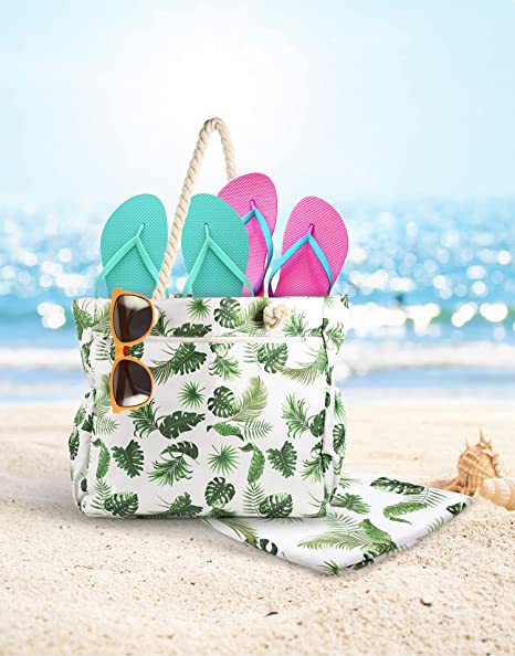 Beach bag with botanical motif and sturdy rope handles Bowlift