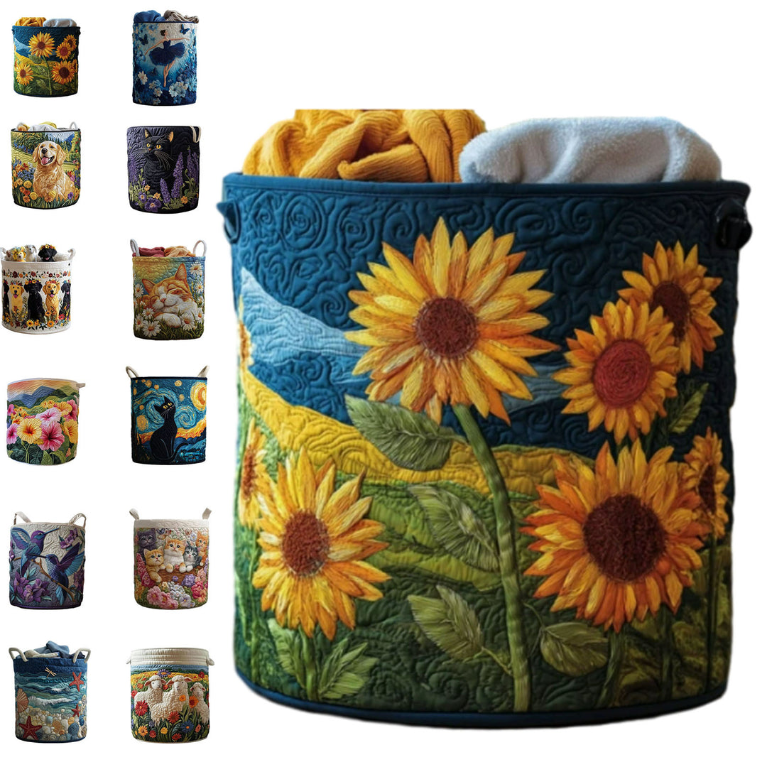 Quilted Decorative Laundry Storage Basket With Rope Handles Collapsible Fabric Organizer