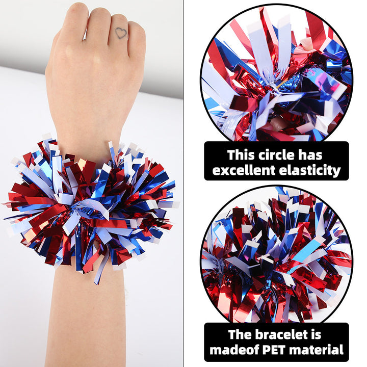 Unisex nan Pompom bracelet made of metallic tinsel with elastic insert for party and cheerleading Bowlift