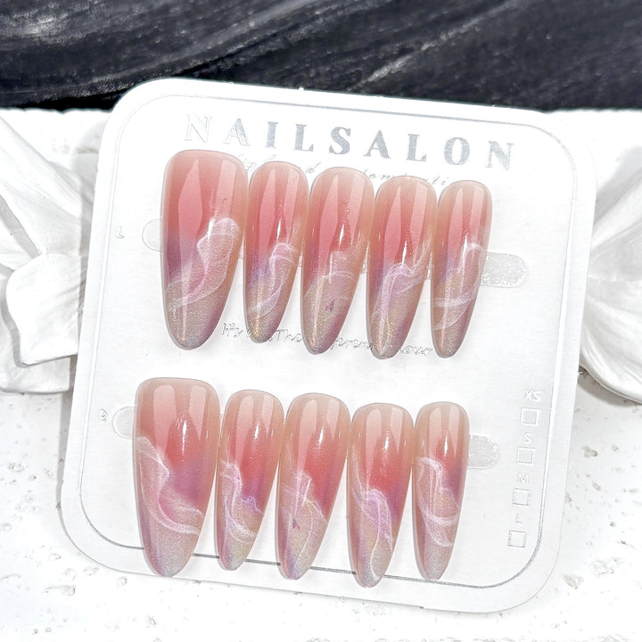 Press-On Nail Art Set with Gradient Marble Design
