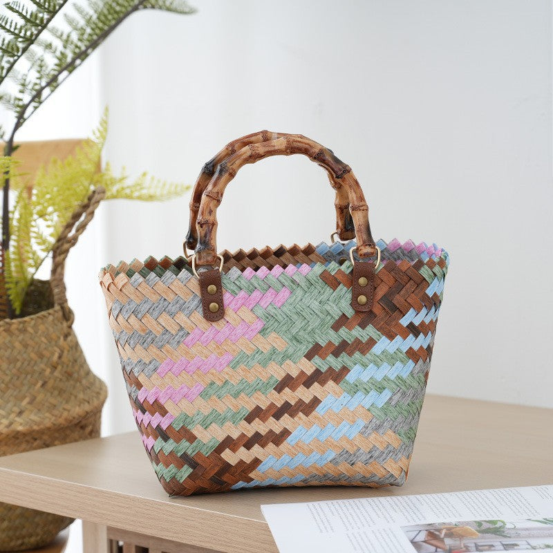 Bamboo Handle Bag Made of Braided Material Bowlift