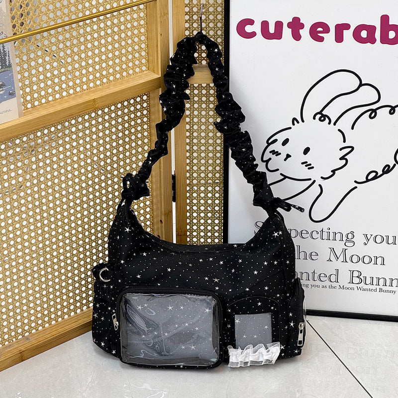 Star-Print Ruffle Strap Shoulder Bag Bowlift