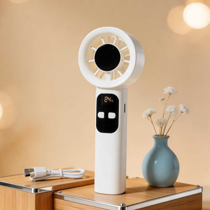 Ladies portable hand fan with digital speed display and ergonomic design Bowlift