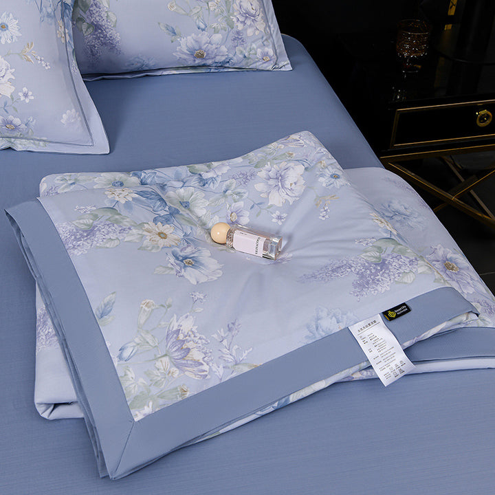 Floral Cotton Sateen Duvet Cover Set With Piped Border And Matching Pillow Shams