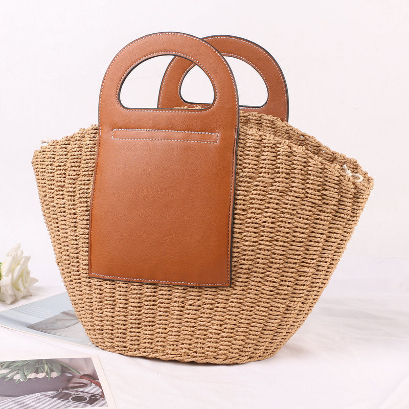Handbag Made of High-Quality Raffia with Elegant Leather Accents Bowlift