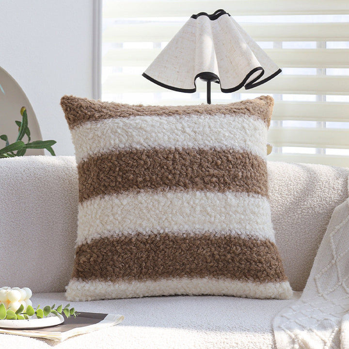 Square cushion cover made of teddy bouclé with relief stripes and soft pile Bowlift